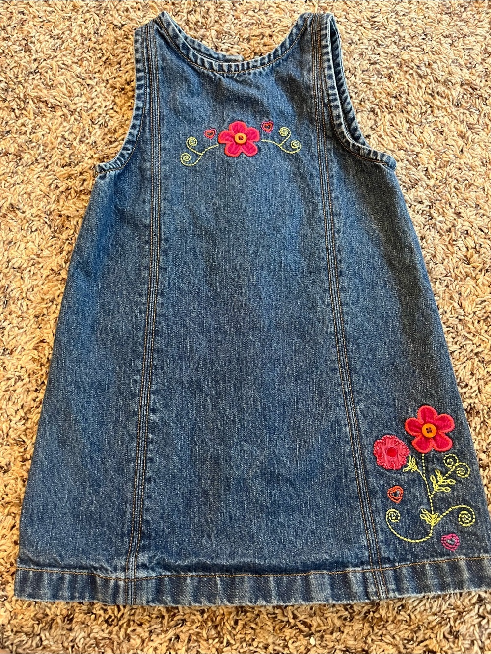 Embroidered denim jumper, 4T - girly, cottage, floral